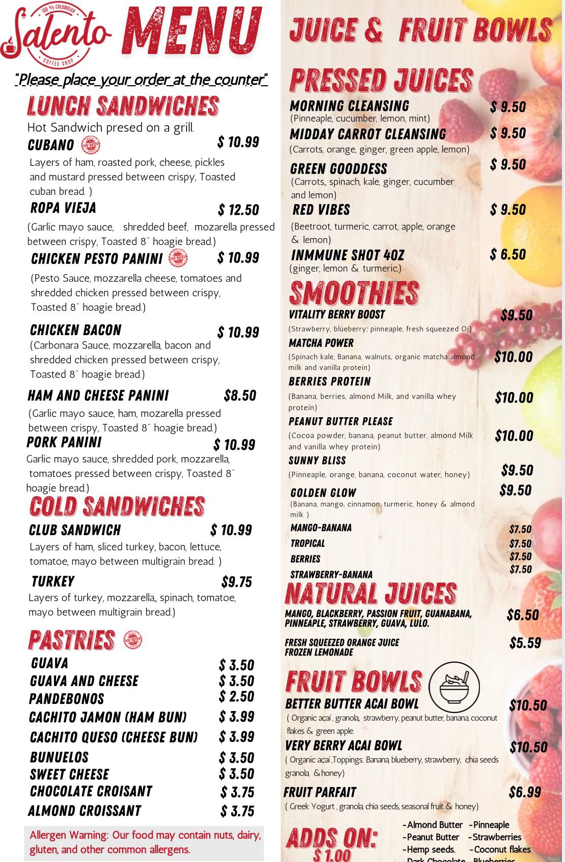 OUR MENU | mysalentocoffee.com